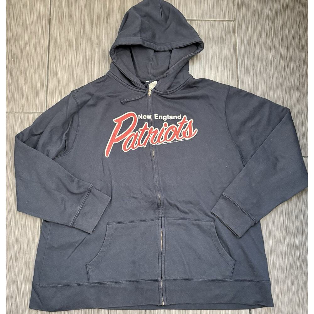 New England Patriots Men’s Navy Blue Full Zip Hooded Sweatshirt Size 2XL